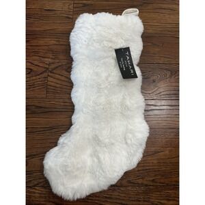 Tahari Christmas Stocking Carved Faux Fur White Luxe 21 inch Holiday Decor NEW